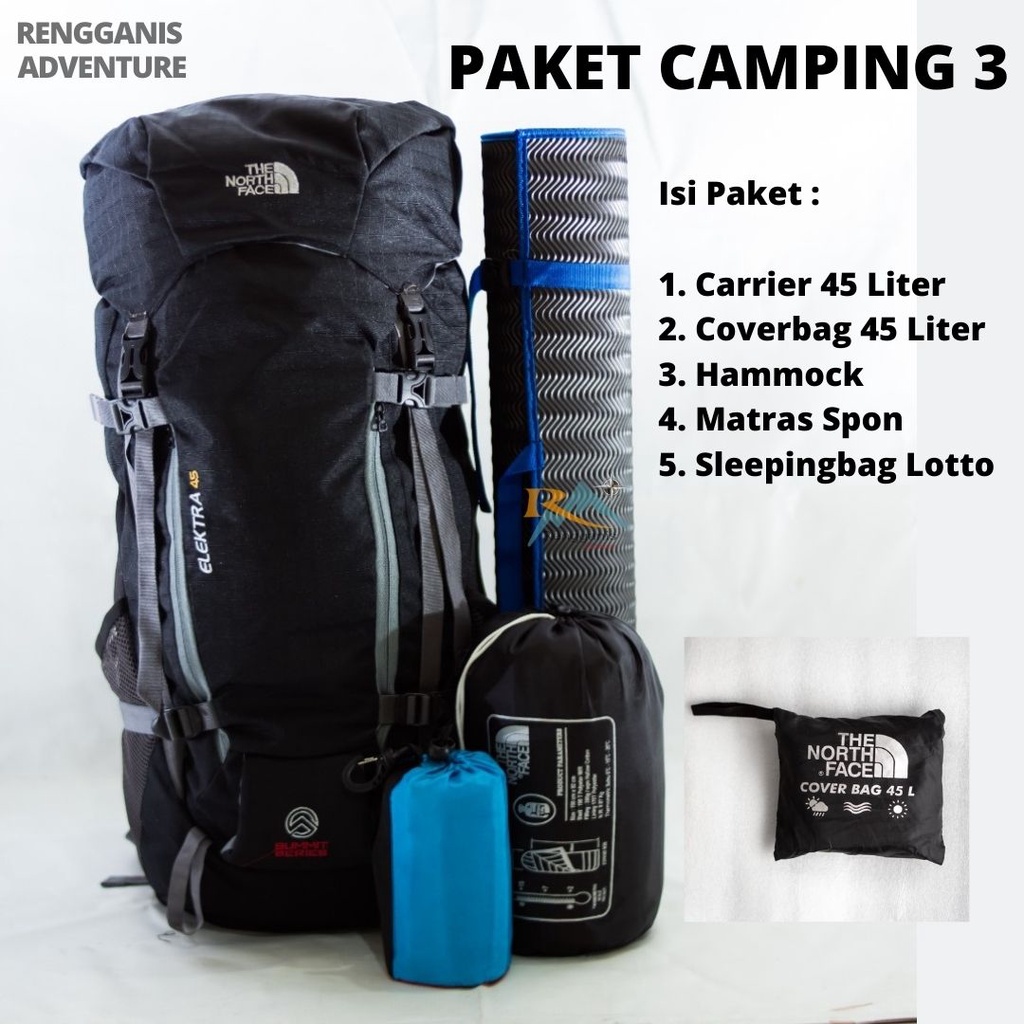 [PAKET LENGKAP] TAS GUNUNG CARRIER 45 LITER RANSEL ALAT CAMPING