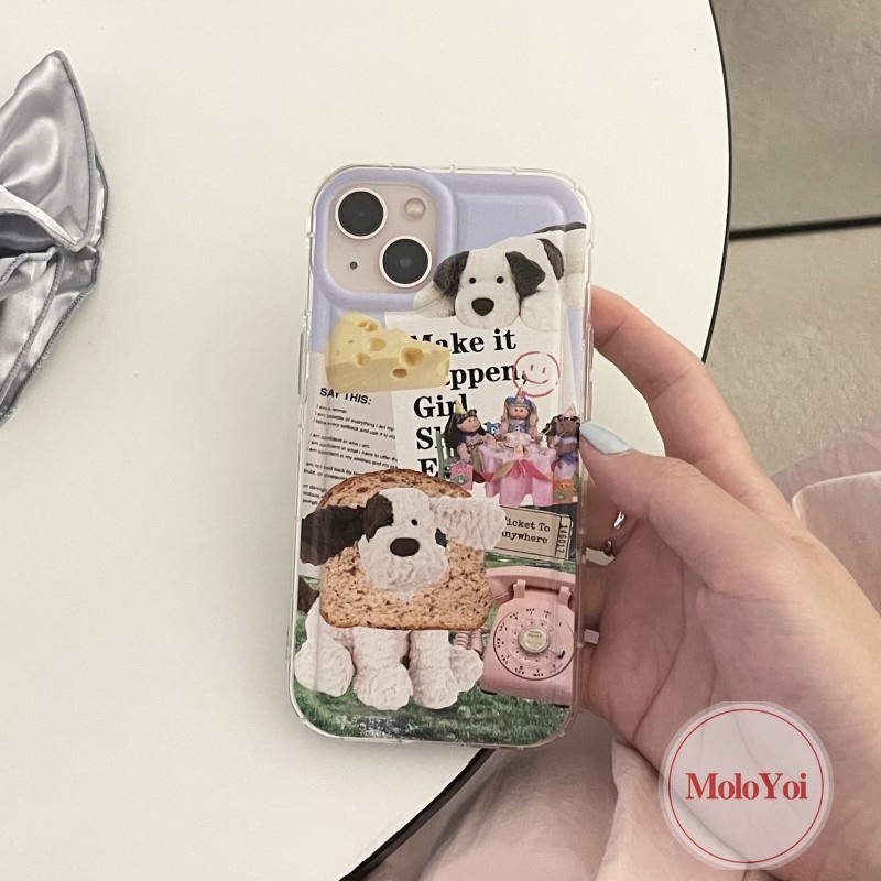 IPHONE Kreatif Case Kompatibel Untuk Iphone11 13 12 Pro Max 7Plus 8Plus 14 6 6s Plus Xr X Xs Max SE 2020 Lucu Kartun Klip Art Anjing Shockproof Airbag Lembut TPU Transparan Phone Cover