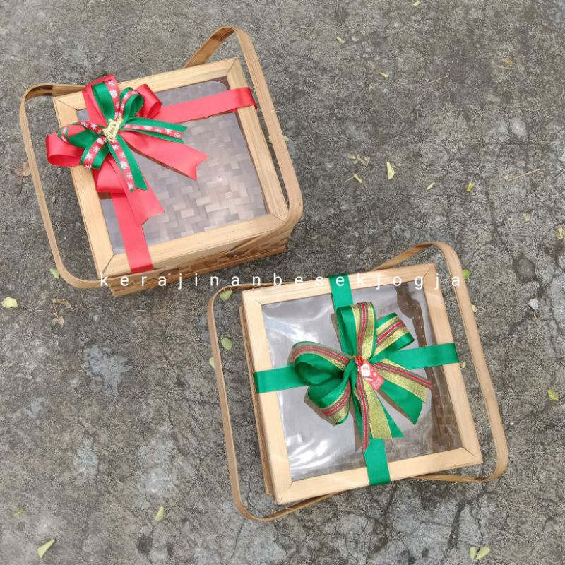

( NATAL 2022 ) PARSEL KOTAK TUTUP MIKA PITA /hantaran makanan/hampers/bingkisan/rantang bambu/kotak bambu