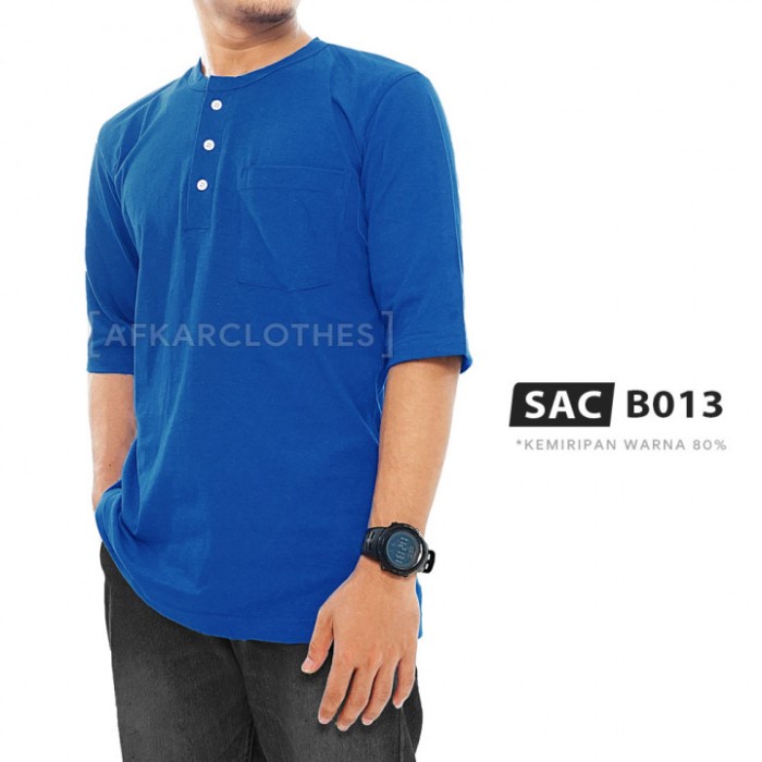 PROMO KOKO KURTA KAOS / ATASAN PRIA POLOS / BAJU KOKO KAOS - BIRU BENHUR, XL TRENDY TERBARU BERKUALI