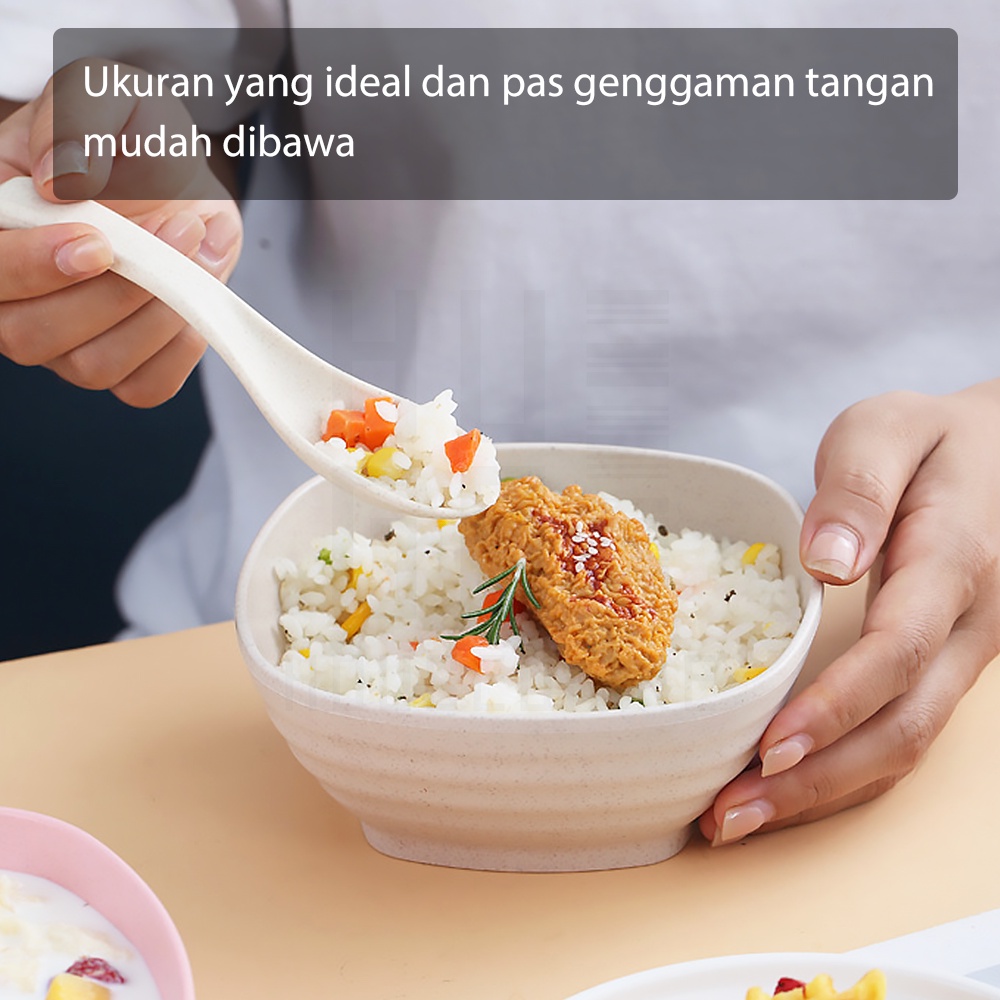 HUGO Mangkuk Sup Segi Jerami 15 cm Mangkuk Plastik Tebal Wheat Straw Bowl Tahan Panas