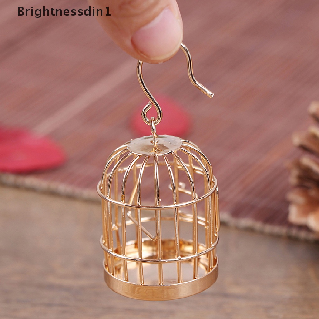 [Brightnessdin1] 1: 12aksesoris Rumah Boneka Miniatur Logam Emas Sangkar Burung Rumah Boneka birdcage Butik