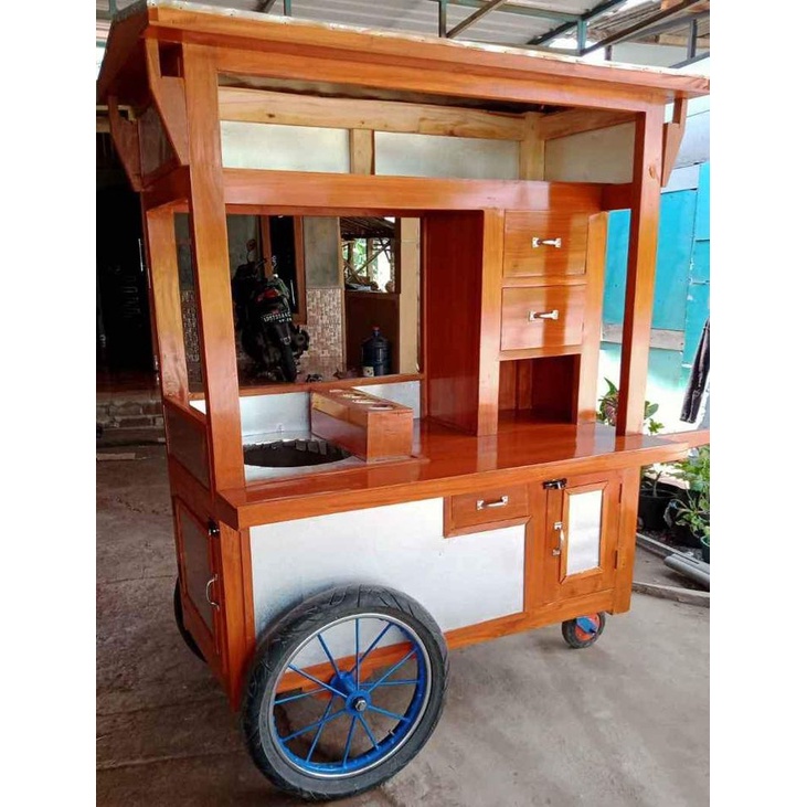 Gerobak Mie Ayam Dorong Bahan Kayu mahoni dan Galvalume