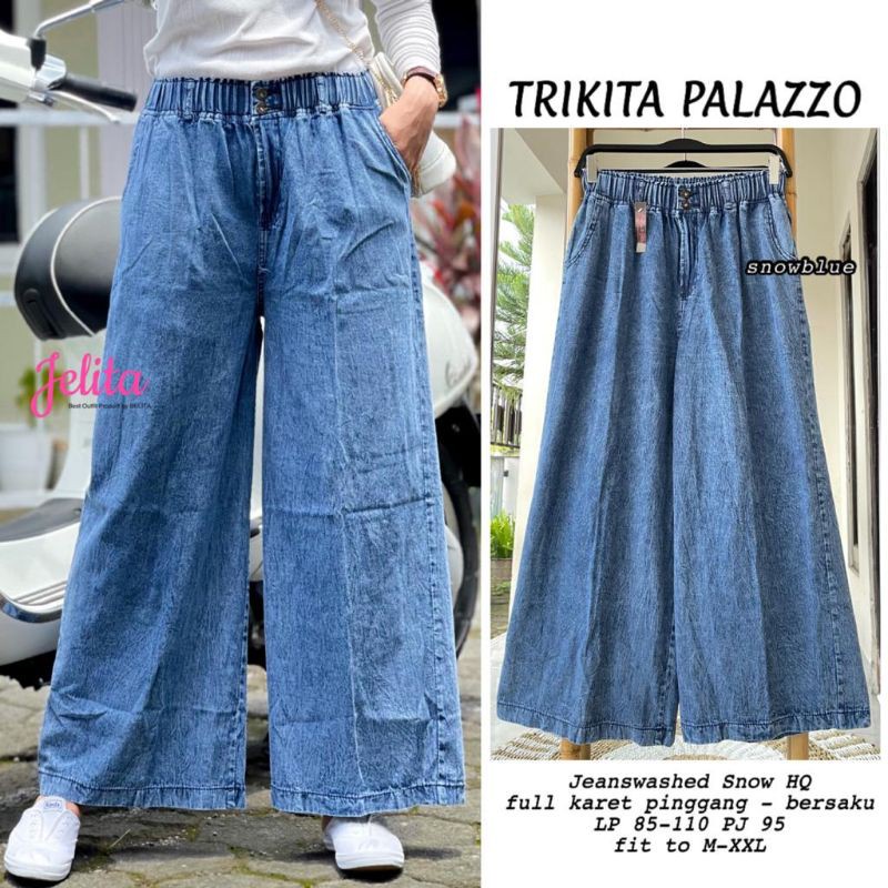 TRIKITA CELANA KULOT PALAZZO LIPAT DAN RAWIS (CELANA JEANS KULOT JUMBO) BY JETA