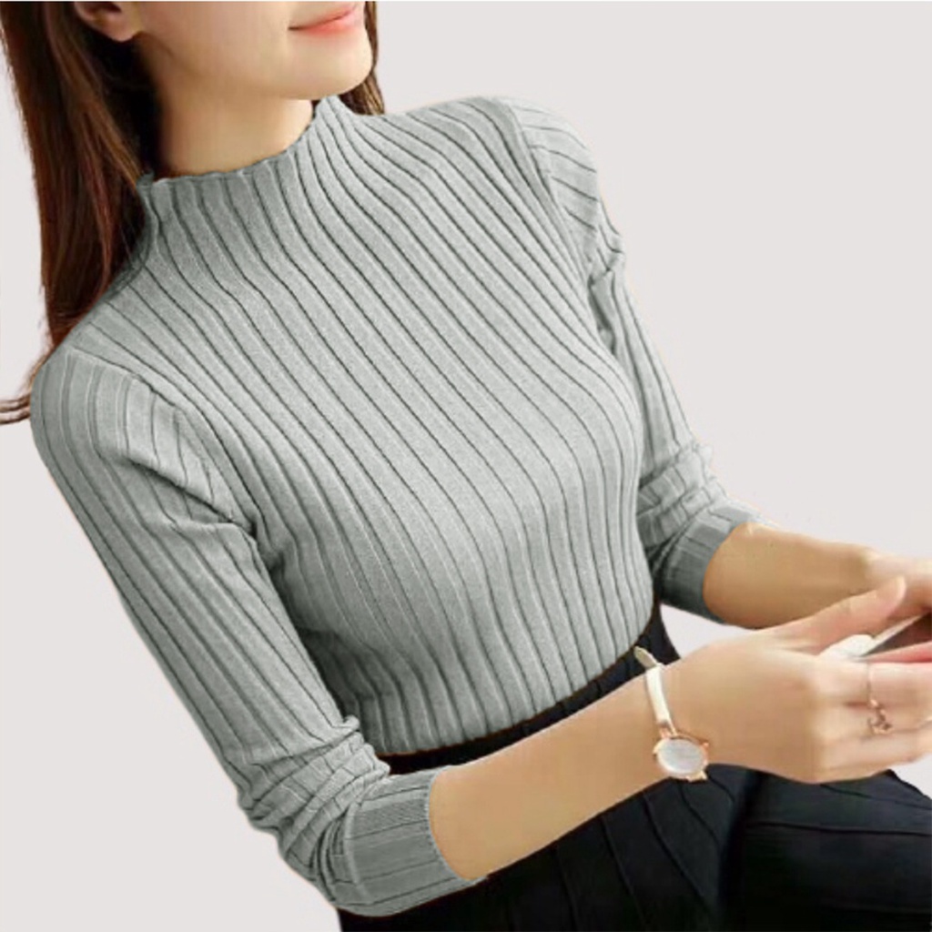 HOPYLOVY - Atasan Sweater Rajut Tebal Wanita Turtleneck Body Fit Turtle Azriel