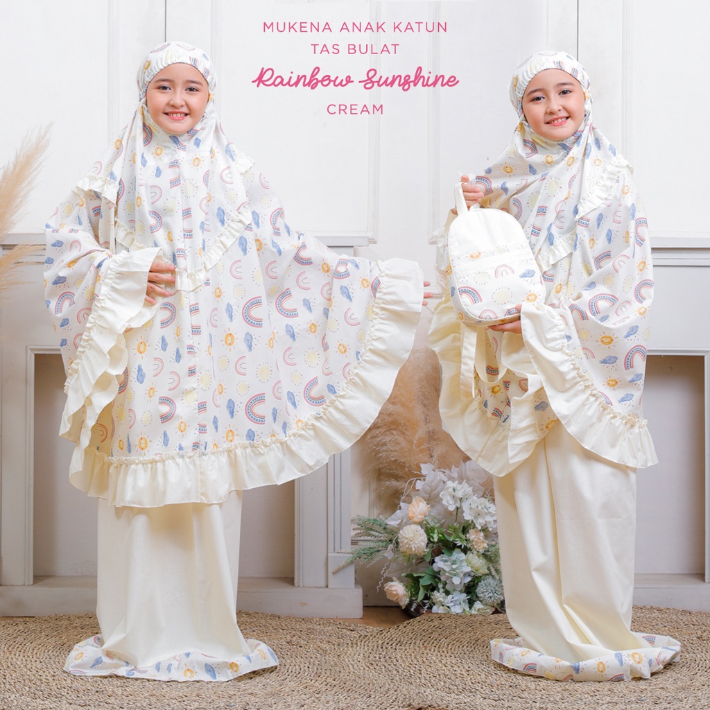 MUKENA ANAK BALI TASIK - MUKENA ANAK KATUN MOTIF RAINBOW SUNSHINE (TAS BULAT)