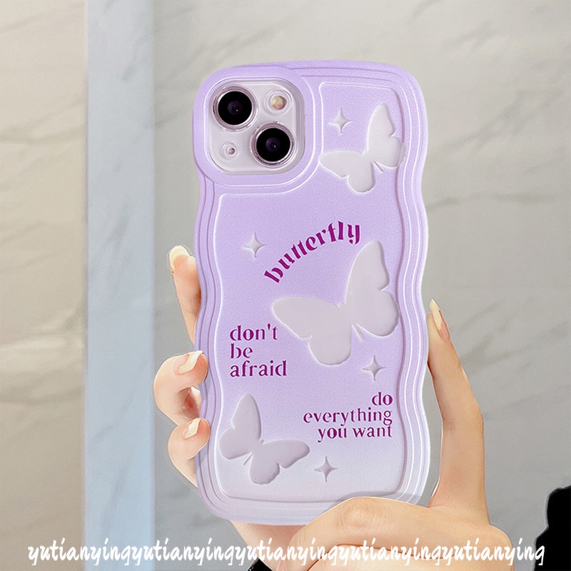 IPHONE Romance Butterfly Case Kompatibel Untuk Iphone13 11 14 12 Pro Max 11 Pro Max7 6 8 6s 14 Plus X XS Max XR SE 2020 Wavy Edge Purple Gradient Soft Tpu Phone Cover