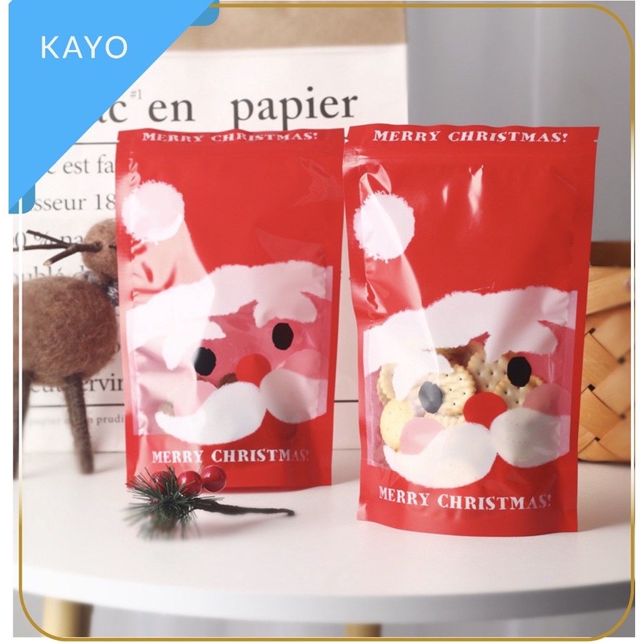 

packaging pouch zipper, kantong motif santa , plastik zipper tema natal , kantong kado x'mas