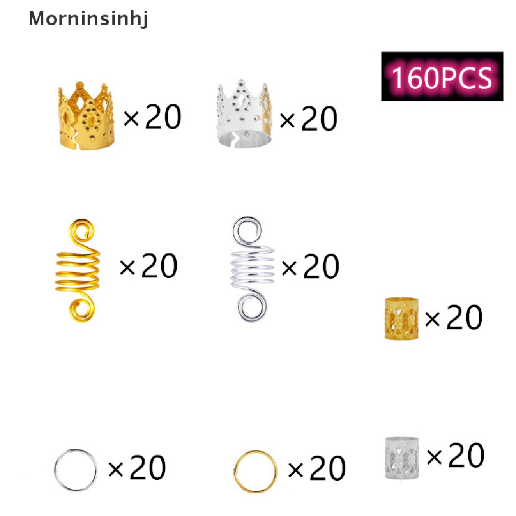 Mornin 60-170pcs Mix Cincin Rambut Kepang Gimbal Manik Manset Klip Aksesoris Rambut id