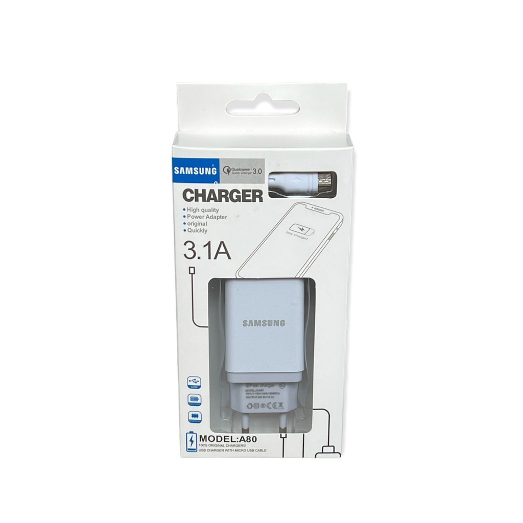 Travel Charger Branded Model A80 3.1A With Cable Micro USB