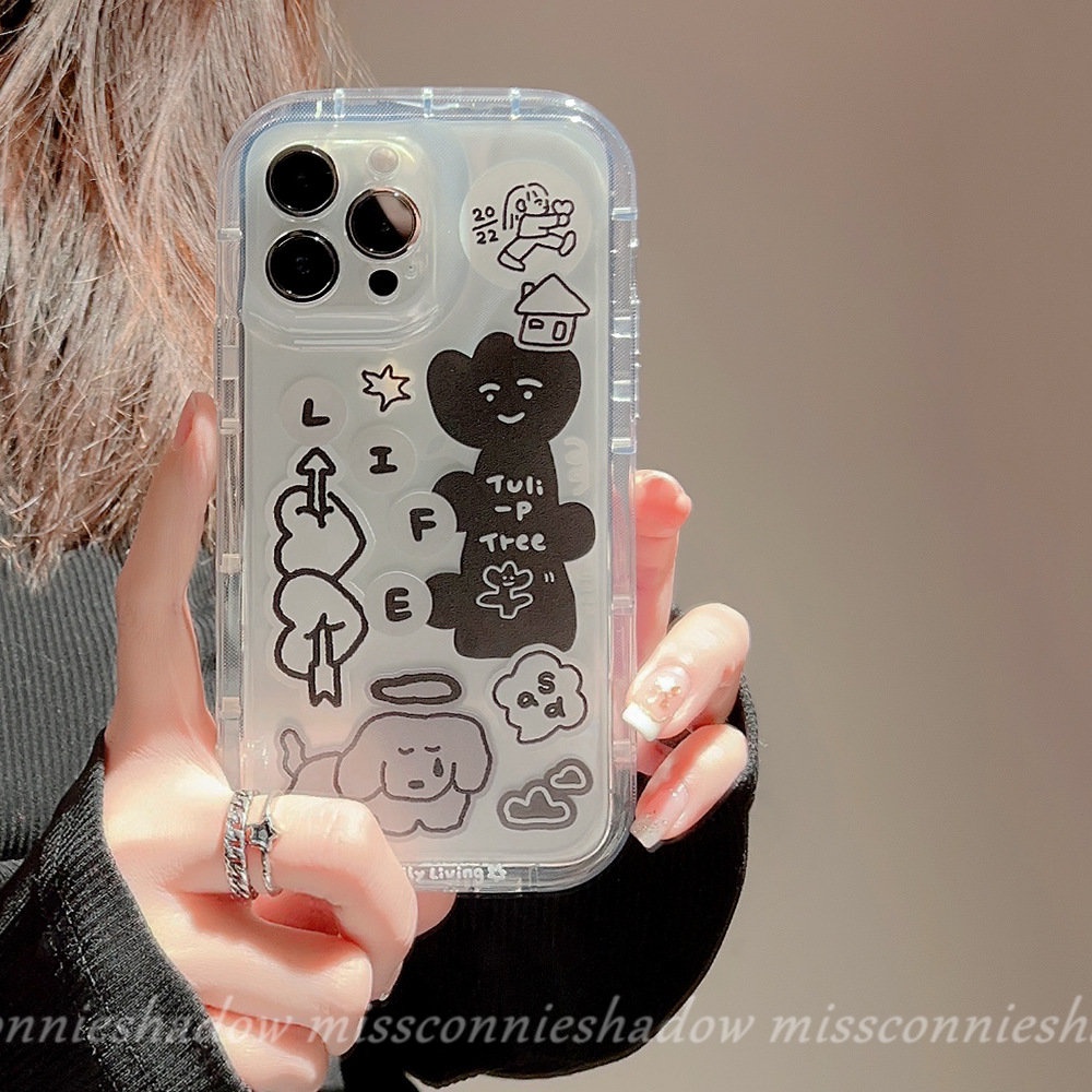Ins Graffiti Kartun Anjing Indah Stiker Casing Kompatibel Untuk iPhone 14 Pro Max XR 7Plus 11 13 12 14 Pro Max 6s 7 8 6 Plus X XS Max SE 2020 Shockproof Airbag Clear Case Soft Cover