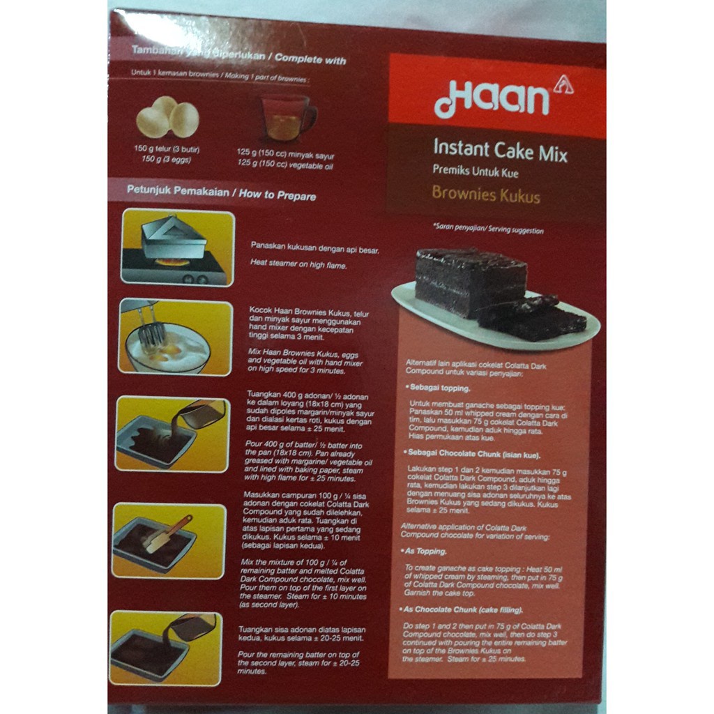 HAAN Instant Cake Mix Brownies Kukus Tepung Premix Brownis 475 gr