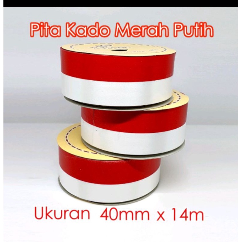 pita kado merah - putih 4 cm RIBBON  40 mm × 14 m bendera Indonesia merdeka