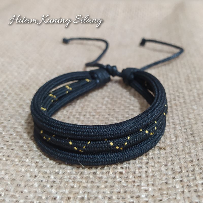 Gelang Tali Kombinasi 3 Rangkap Bulat Hitam Harga Grosir