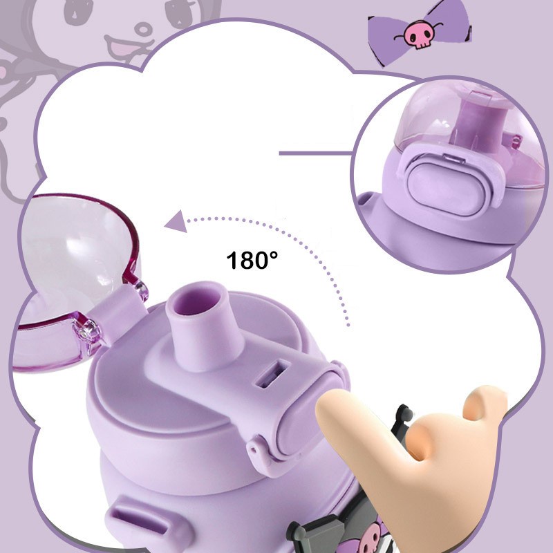 Mug 600Ml Sanrio Thermos Cangkir Air Cangkir Termos Mug Lucu Kartun Cinnamoroll Kuromi Melody Botol Air Plastik Portabel Tahan Lama untuk Hadiah Anak-anak