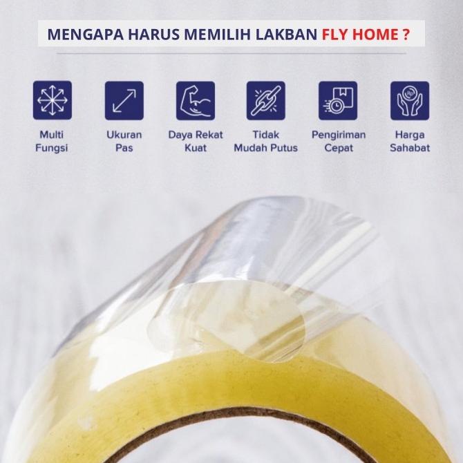 

FLY HOME Lakban bening 100 Yard 72pcs Harga Grosir 72/90/100