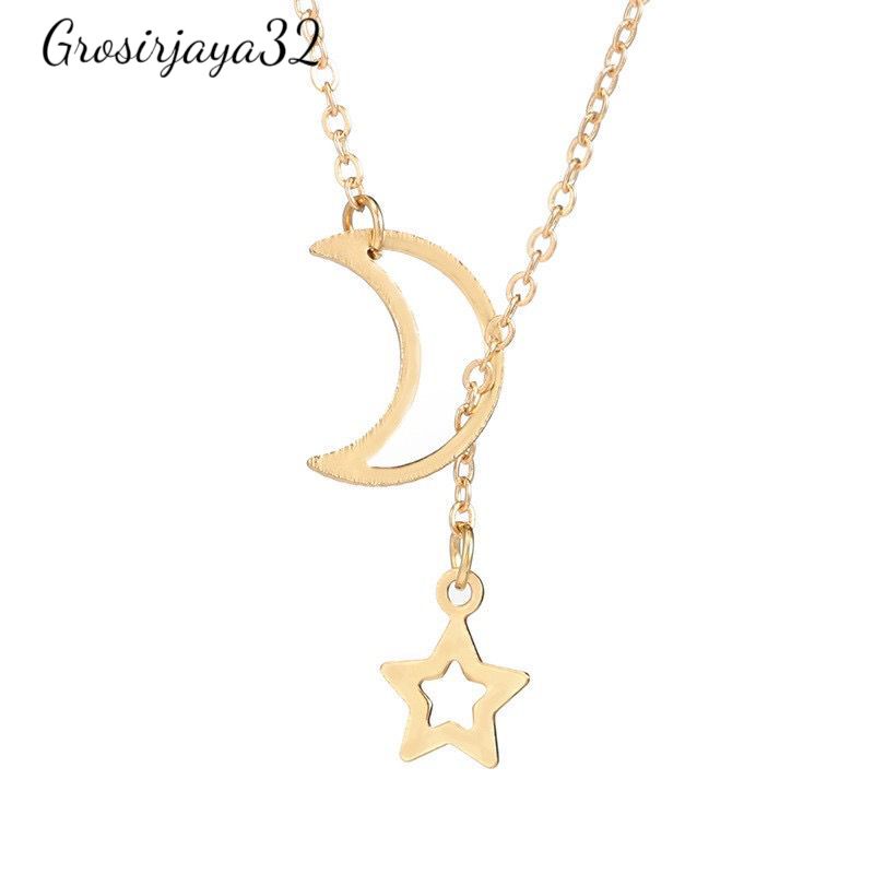 Kalung Rantai Liontin Bulan Sabit Simple Elegan Adjustable untuk Wanita