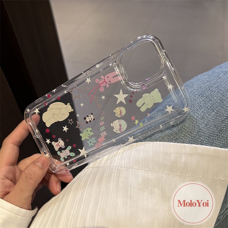 IPHONE Ins Lucu Kartun Indah Bintang Beruang Graffiti Case Kompatibel Untuk Iphone11 13 12 14 Pro MAX 7Plus 8Plus XR X XS MAX 6 6S Plus Airbag Shockproof Lembut Silicon TPU Penutup Belakang