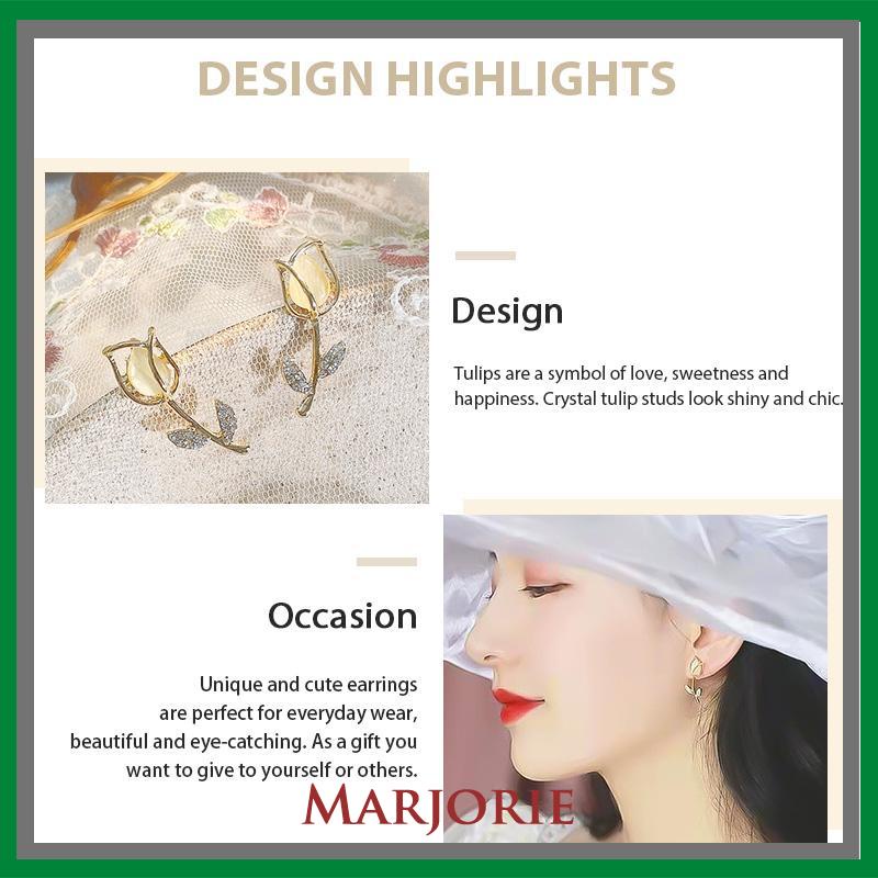 Anting Stud Desain Bunga Tulip Bahan S925 Silver Gaya Korea Untuk Wanita-MJD