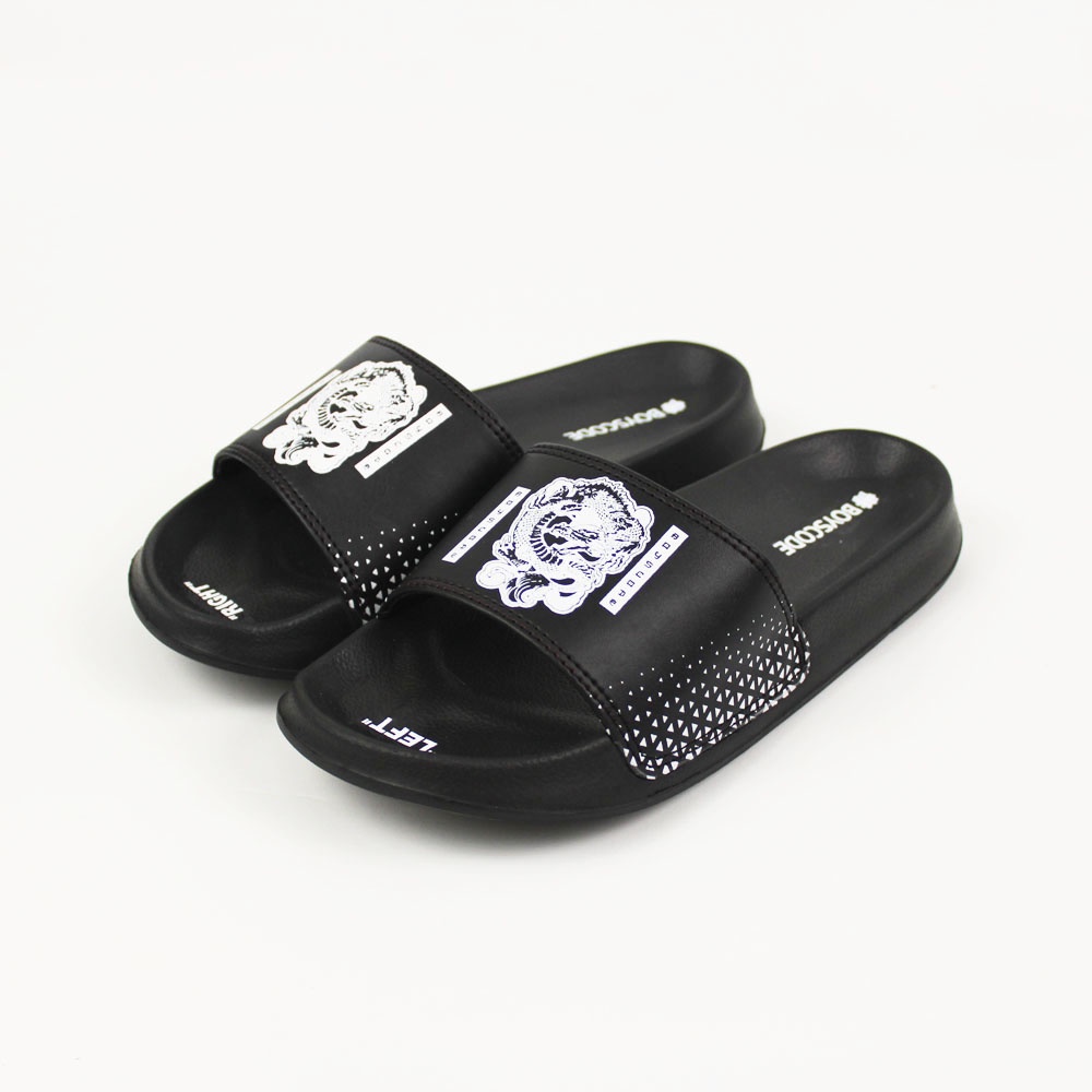 Sendal Slop Pria Wanita BOYSCODE Angry Dragon Hitam / Slide Pria / Slip On Pria / Sendal Cowok / Sendal Cewek