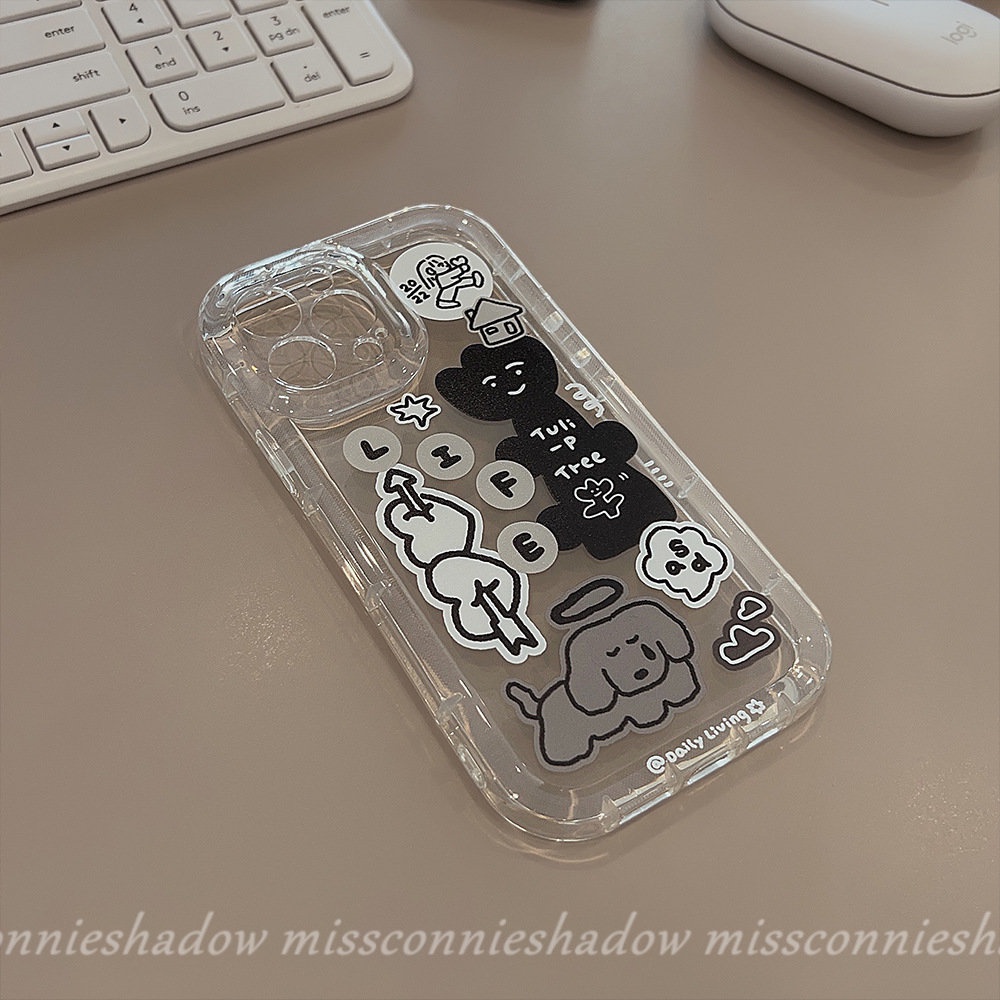 Ins Graffiti Kartun Anjing Indah Stiker Casing Kompatibel Untuk iPhone 14 Pro Max XR 7Plus 11 13 12 14 Pro Max 6s 7 8 6 Plus X XS Max SE 2020 Shockproof Airbag Clear Case Soft Cover