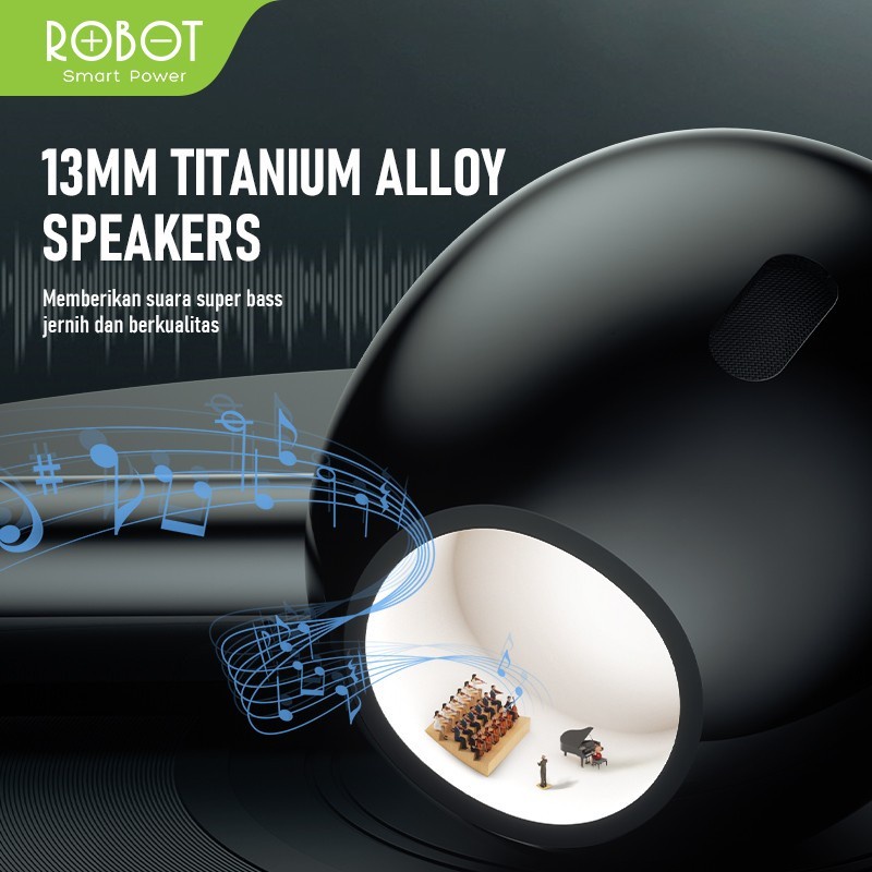 Robot Flybuds T10 TWS Earbuds Semi In Ear Earphone - hitam