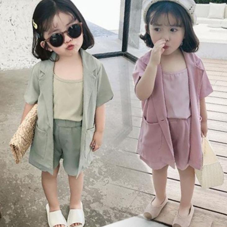 ♝ Setelan blazer tank top celana pendek anak perempuan import / Blazer casual set ☀