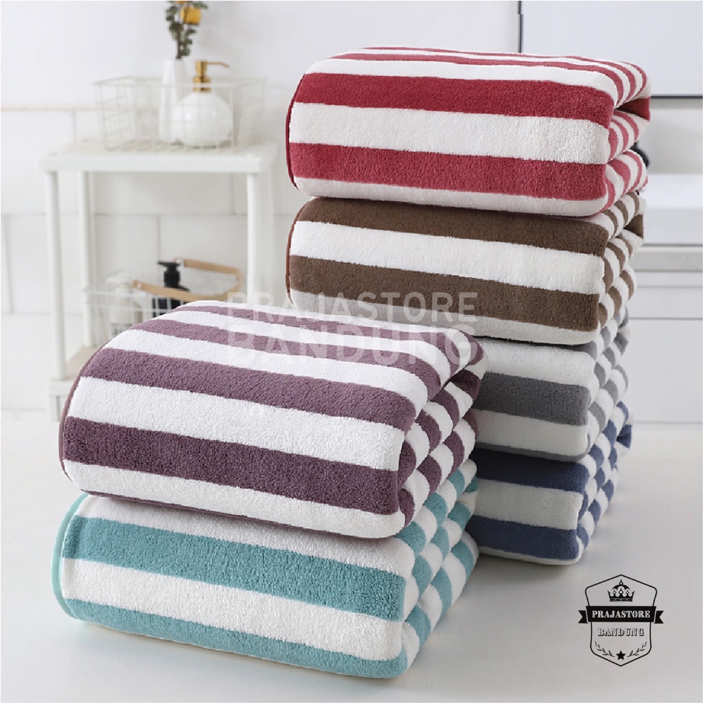 Handuk Mandi Microfiber Dewasa Jumbo Size 70x140 Salur Tebal Lembut Menyerap Air Super Premium Murah Anduk Polos Motif Import Lebar Halus Pria Wanita Yg Nyerap Dan Serap Haduk Ukran Besar Hanuk Impor Cowok Cewek Towel Grosir Cuci Gudang Termurah COD