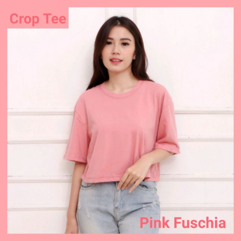 Crop Tee Kaos Cotton Combed 30s - Fuschia Pink