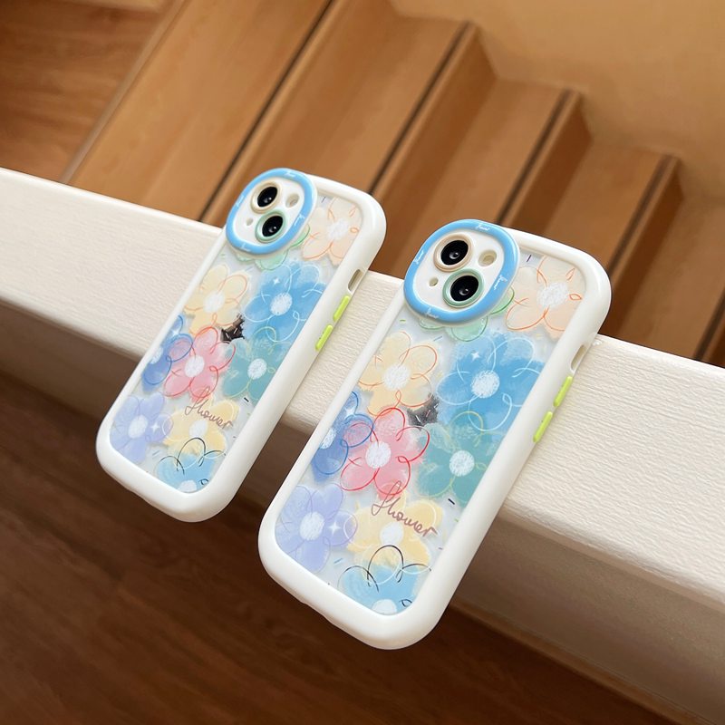 1pc Pretty Puff Case IPhone 11 12 13 14 Pro Max Casing Ponsel Lembut Rainbow Sun Flower Bunga Matahari Casing hp iPhone 11