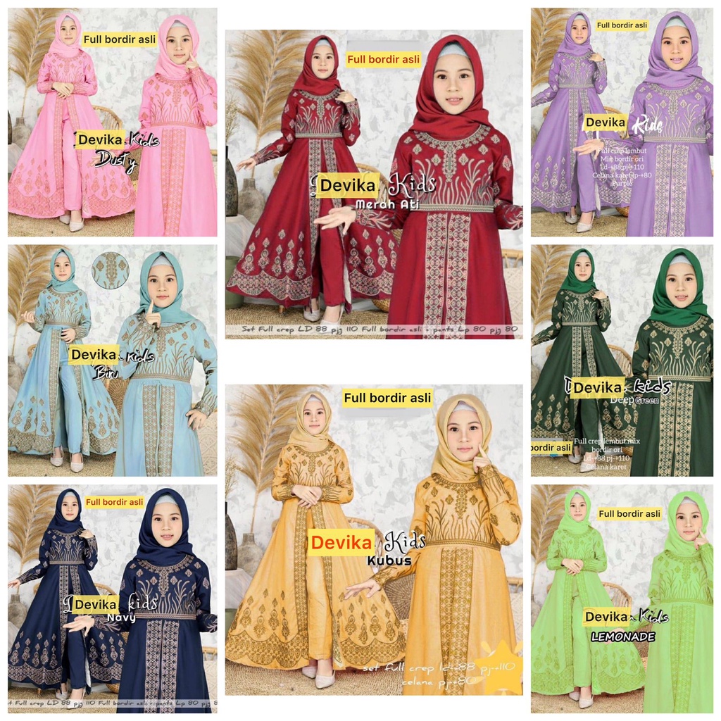 Gamis Anak Perempuan Setelan Baju Gamis Anak dan Celana Panjang Bordir Asli Gamis Anak Warna Putih A