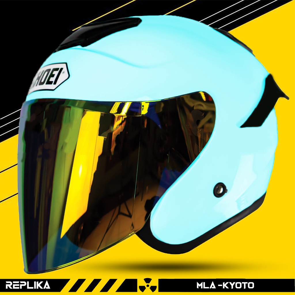 Jual Helm Half Face MLA KYOTO AQUA BLUE / Kaca Visor Venom Flat Blue