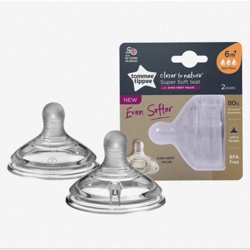 Tommee Tippee Close To Nature Teat Fast Flow 6+ Bulan Isi 2 Pcs - Dot Botol Susu