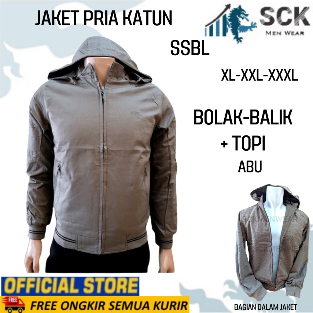 Jaket Pria SSBL 5953 Katun Bolak Balik Krah Shanghai Topi Lepas Pasang / Pakaian Bapak size XL-3XL (JUMBO) - sckmenwear GROSIR