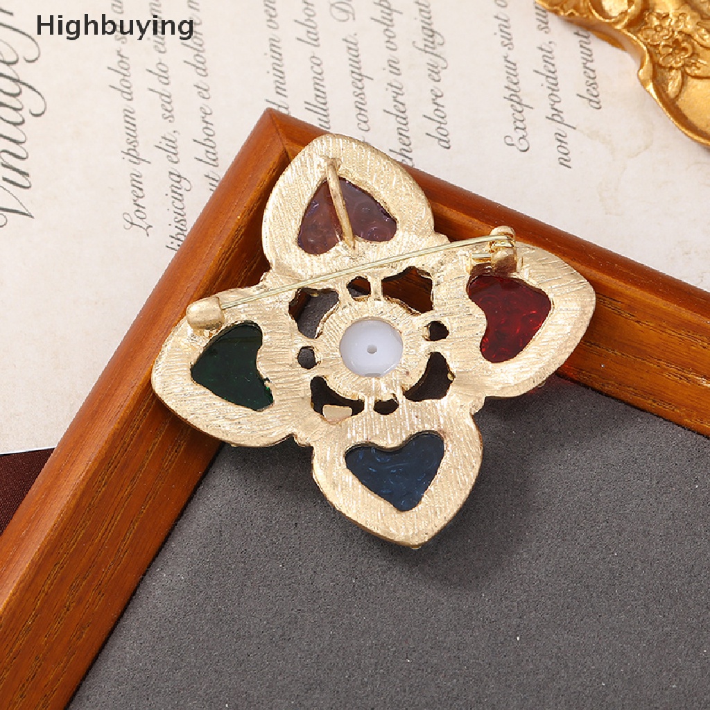 Hbid Baroque Colorful Heart Cross Brooch Pin Vintage Didesain Bros Untuk Wanita Retro Pin Pakaian Syal Klip Perhiasan Hadiah Glory