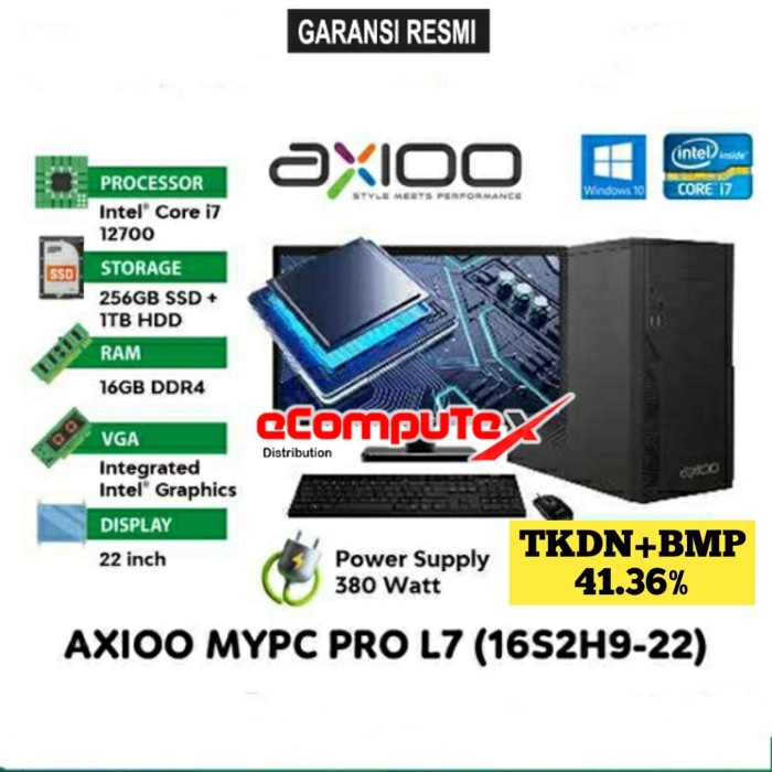 PC DESKTOP AXIOO MYPC PRO L7 (16S2H9-22) i7 16GB 1TB 22&quot;FHD TKDN GARANSI RESMI