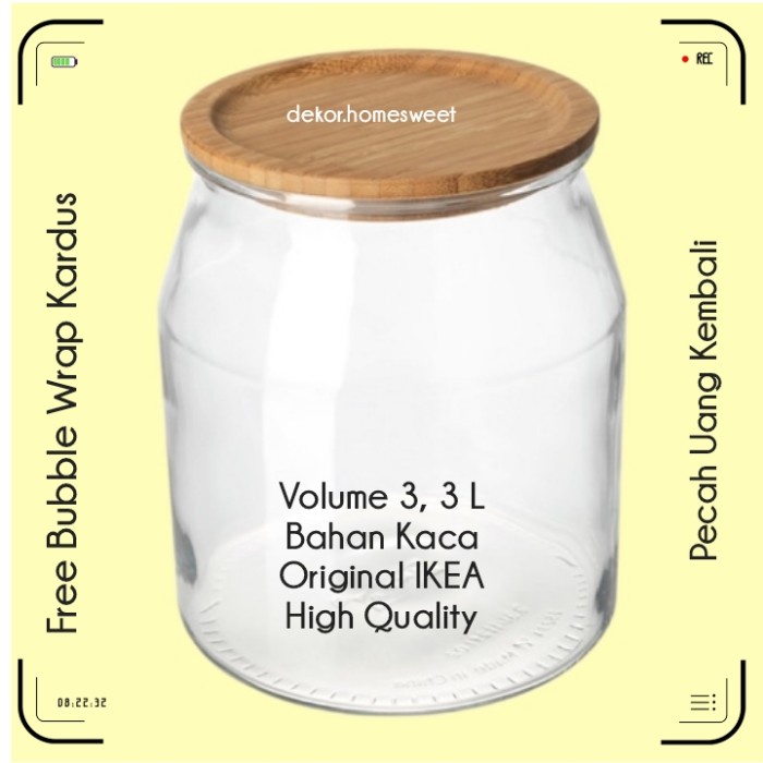 TOPLES STOPLES KACA BESAR KERUPUK BENING TUTUP BAMBU / KACA - 3,3 L