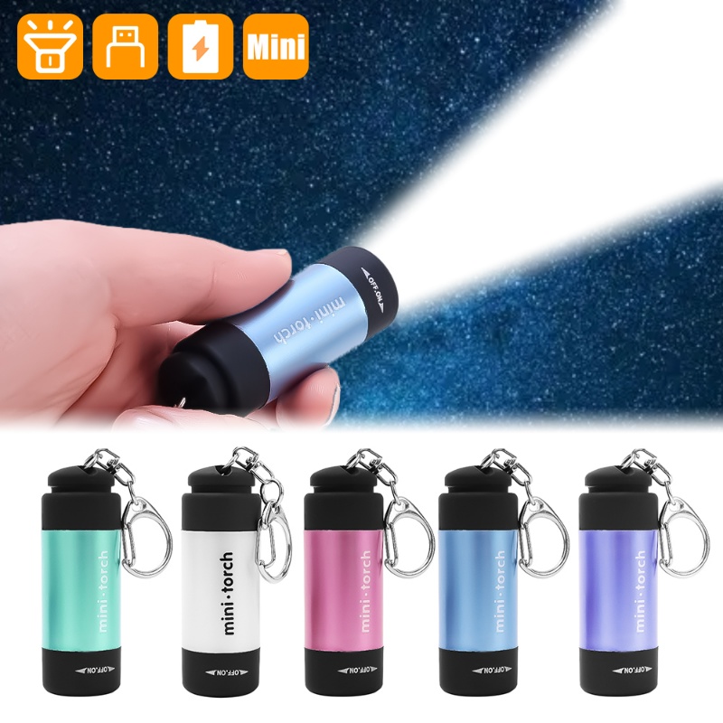 Senter Mini Pearlescent Torches USB Rechargeable Portable/Gantungan Kunci Led Waterproof Light Hiking Camping Lamp