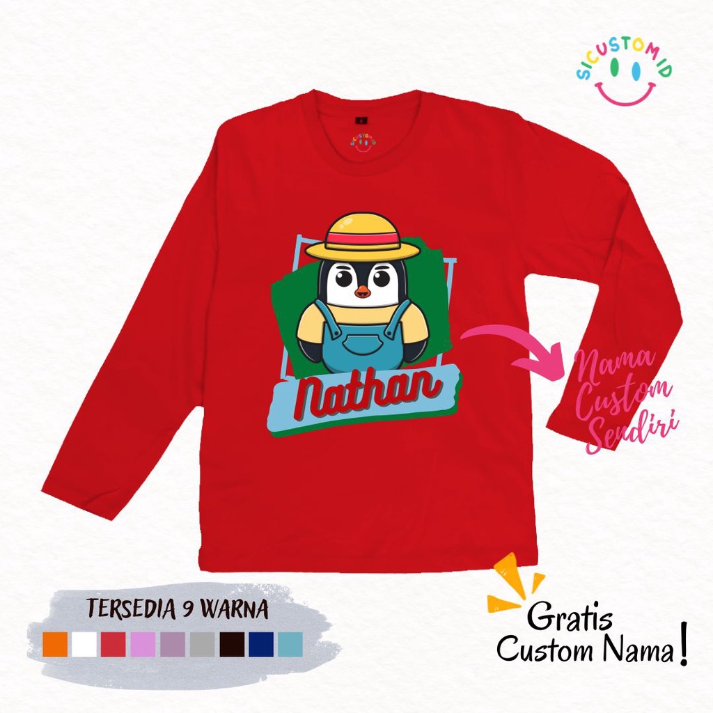 TERLARIS BAJU KAOS ANAK TANGAN PANJANG PENGUIN PETANI FARMER GRATIS CUSTOM NAMA / TULISAN KARTUN PROFESI / PEKERJAAN