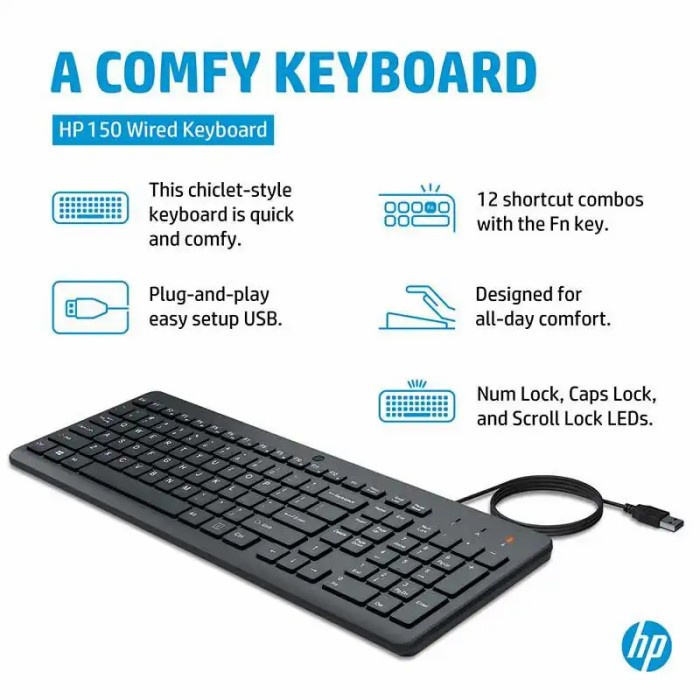 Keyboard HP 150 Wired USB For PC, Laptop Garansi Resmi