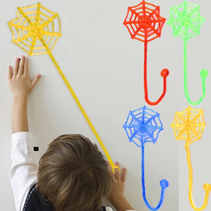 1pc Warna Random Novelty Sticky Spider Web Elastis Stretchable Sticky Toy Party Nikmat Lucu Memanjat Dinding Mainan Untuk Anak 7-14