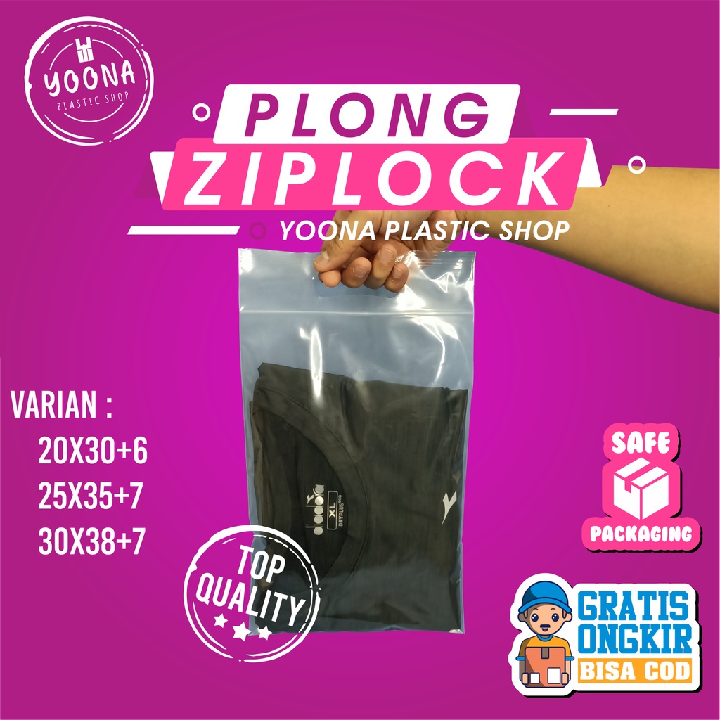 Plastik KLIP Ziplock Plong 20x30+6 - 25x35+6 - 30x38+6 | Plastik ZipLock Plong Packing Baju Sepatu B