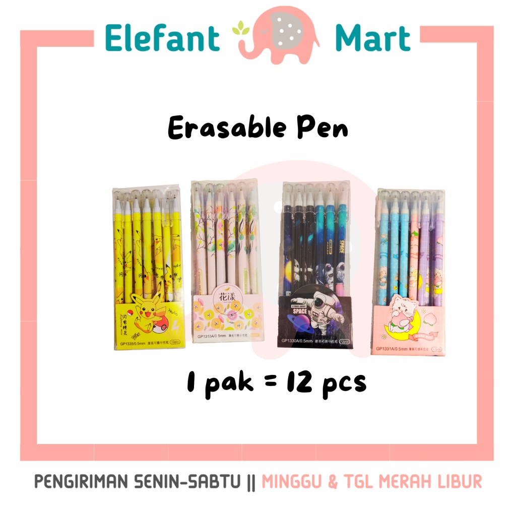 

ELEFANT MART - 12pcs Pulpen Bisa Dihapus Erasable Gel Pen Ballpoint Hapus Ajaib Pena Anak Sekolah