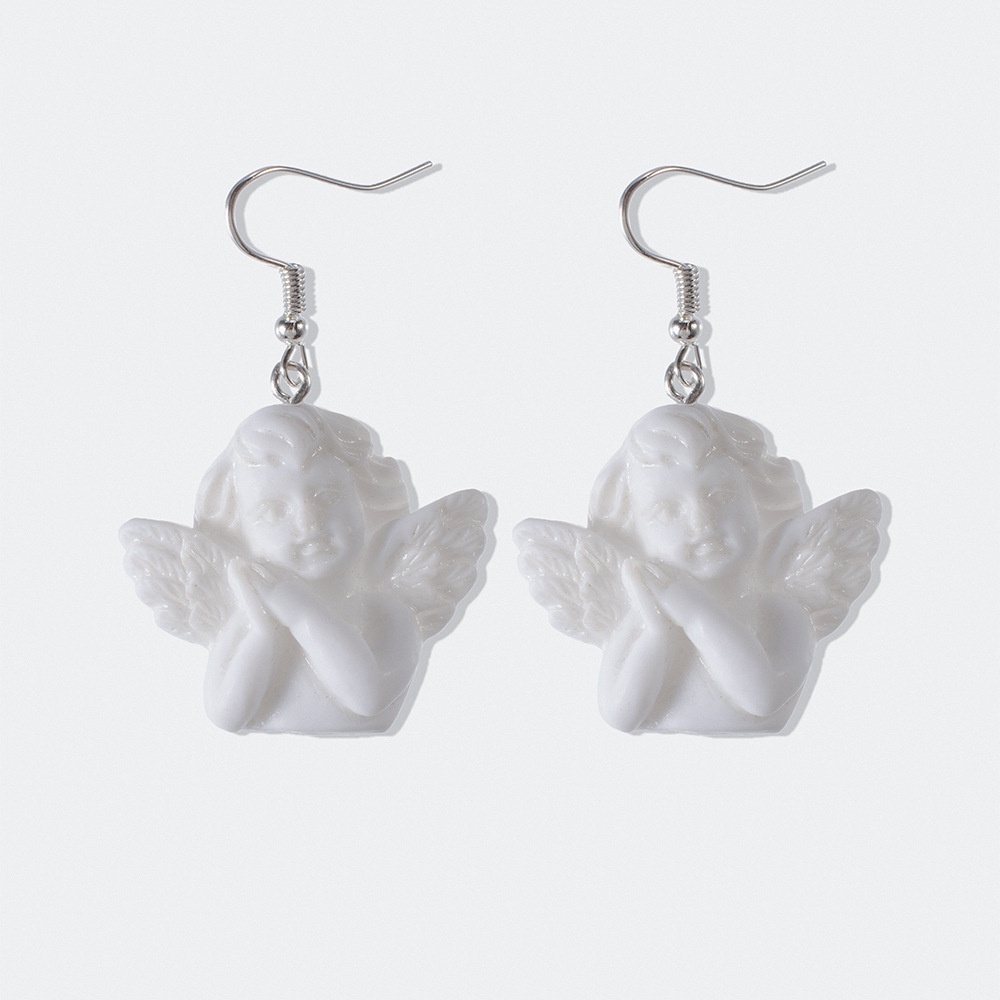 Anting Malaikat Putih Murni Retro Cupid Relief Figure Anting Kepribadian