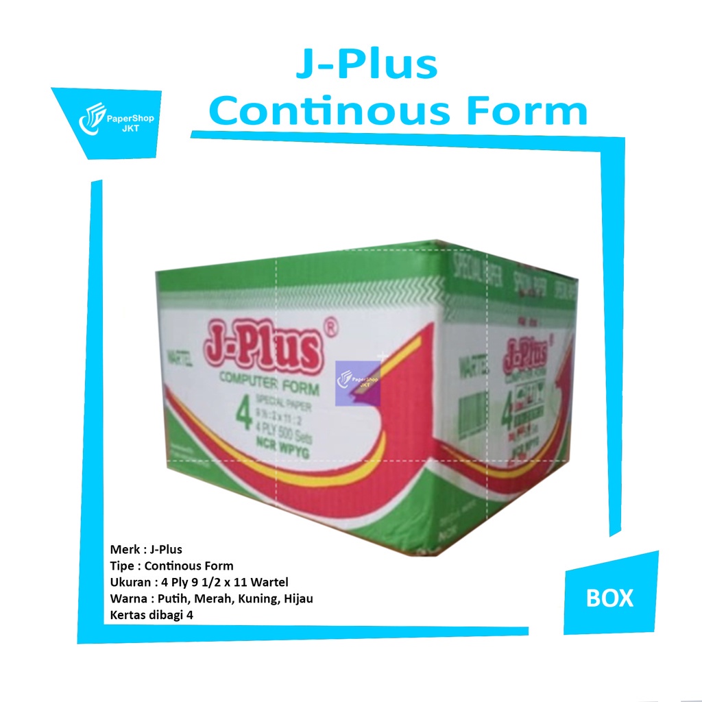 

Jplus - Continous Form 4 Ply 9 1/2 x 11/2 Wartel Kertas Komputer - Box