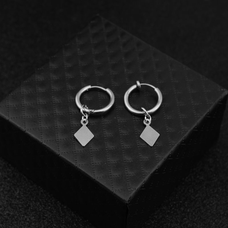 Wang Yibo Anting Gaya Yang Sama Anting Piece Persegi Kecil Sederhana Stainless Steel Anting Tanpa Tindik Peripheral