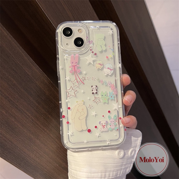 IPHONE Ins Lucu Kartun Indah Bintang Beruang Graffiti Case Kompatibel Untuk Iphone11 13 12 14 Pro MAX 7Plus 8Plus XR X XS MAX 6 6S Plus Airbag Shockproof Lembut Silicon TPU Penutup Belakang