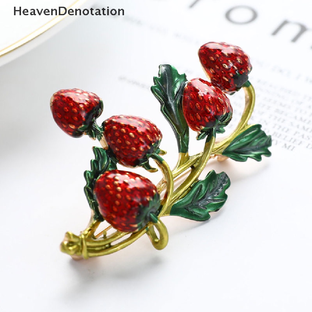 [HeavenDenotation] Bros Strawberry Pin Merah Desain Tanaman Permata Lucu Gaya Musim Panas HDV