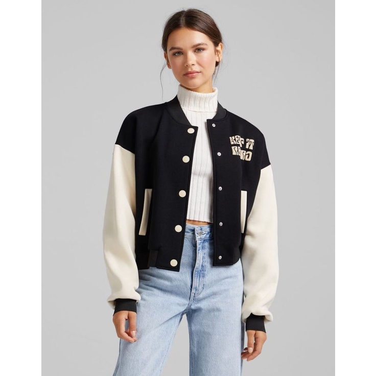 KEEP IT RETRO Jacket Varsity Wanita Atasan Baseball Ala Korean Outfit Dewasa Remaja Kasual