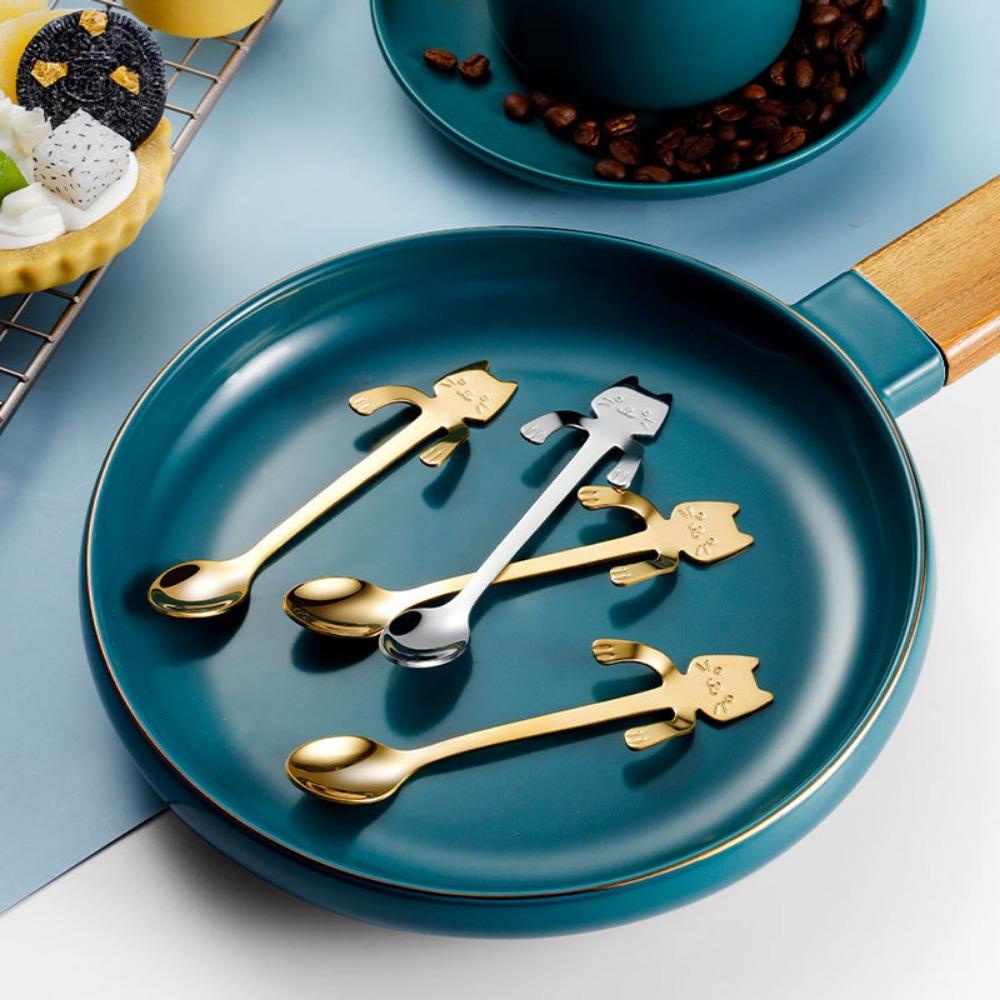 Rebuy Sendok Kopi Kucing Kartun Stainless Steel Sendok Garpu Kopi Minum Dapur Gadget Dessert Spoon